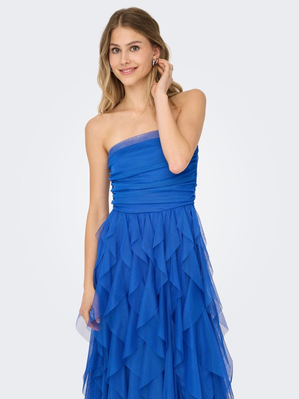 Teeze Me Strapless Cobalt Blue High Low Ruffle Tulle Dress